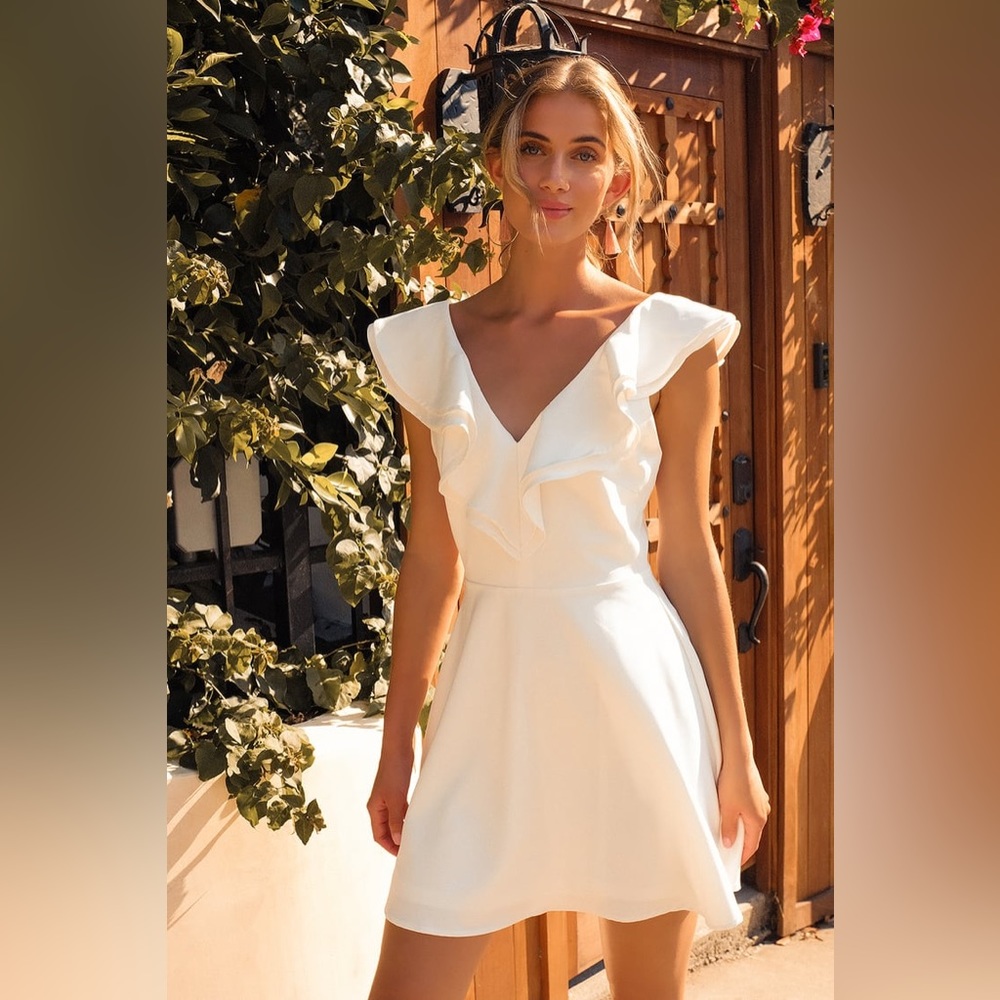 NWT Lulu’s Divine Darling White Ruffled Skater Dress